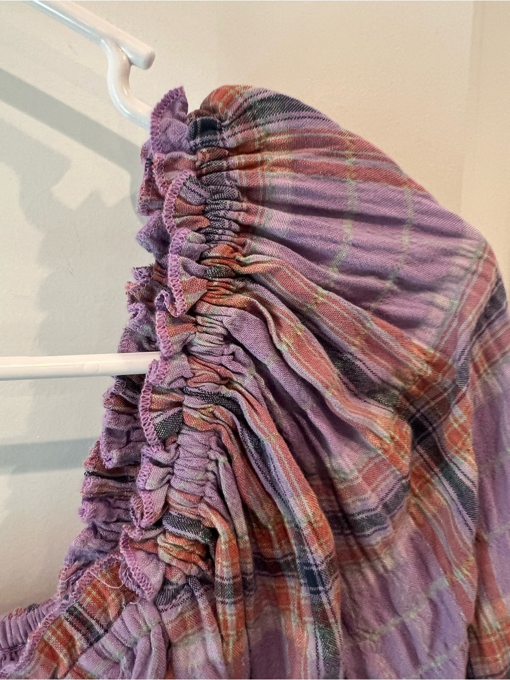Free People Lavender Plaid Smocked Puff-Sleeve Crop Top - Picture 11 of 16